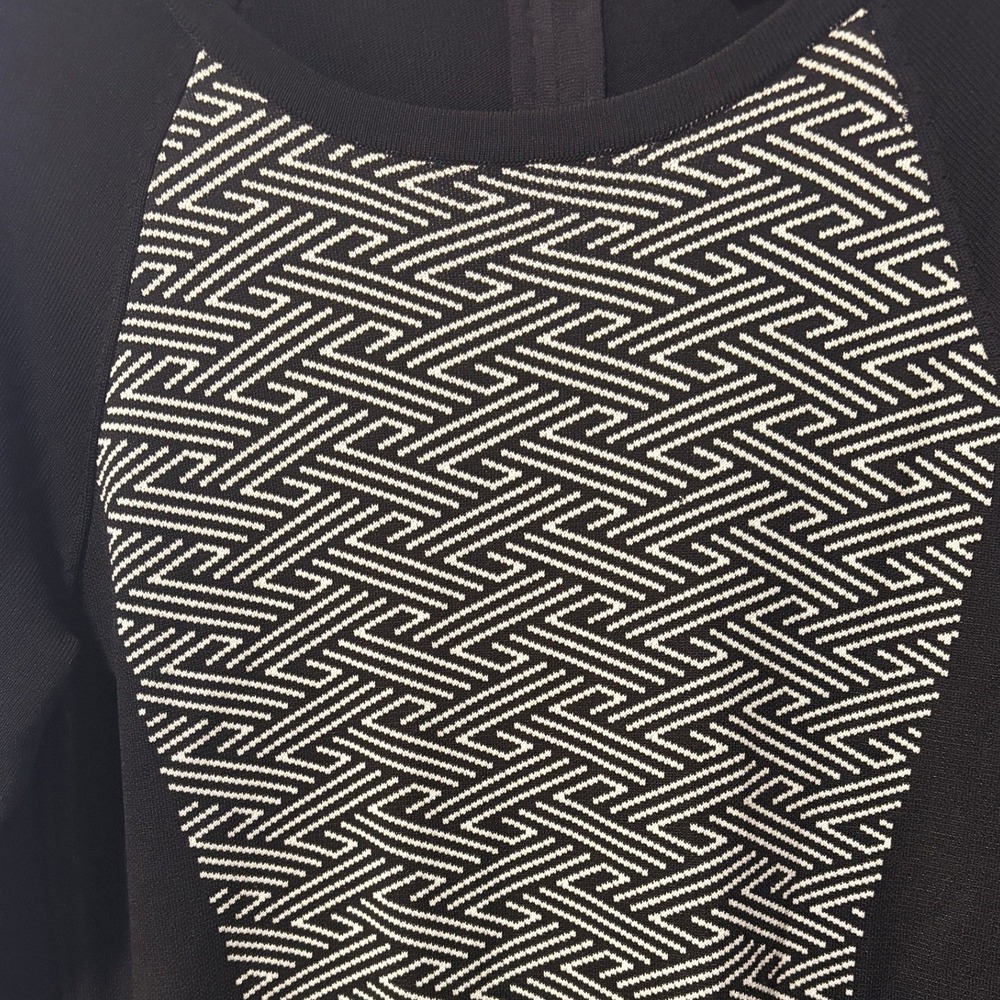 Jessica Black White Geometric Knit Sheath Dress 3/4 Sleeve Size L 16 NEW - Picture 2 of 6